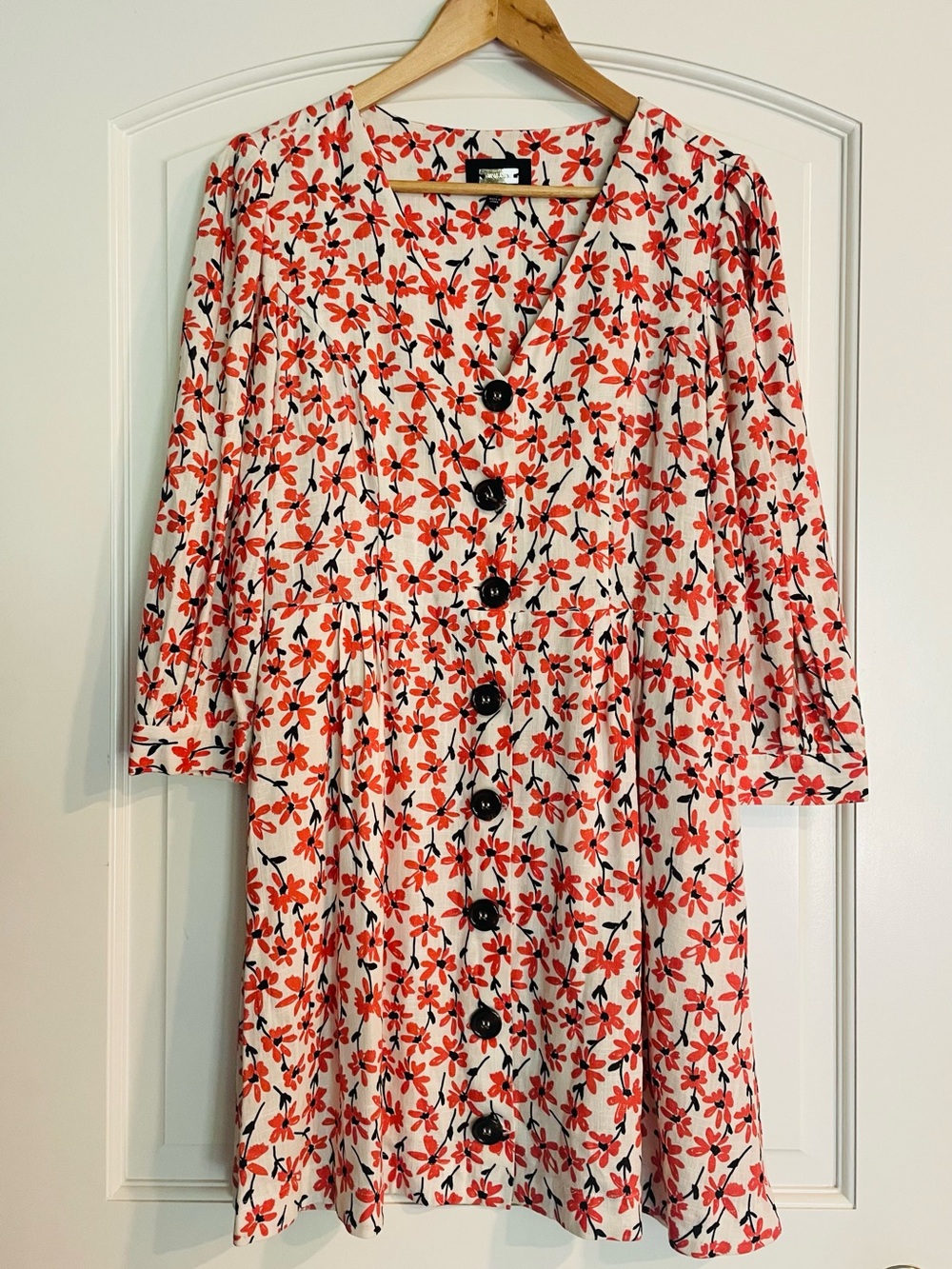 Alexia Admor Flowy Mini Dress White Red Floral Linen Blend 3/4 Sleeve Size 10